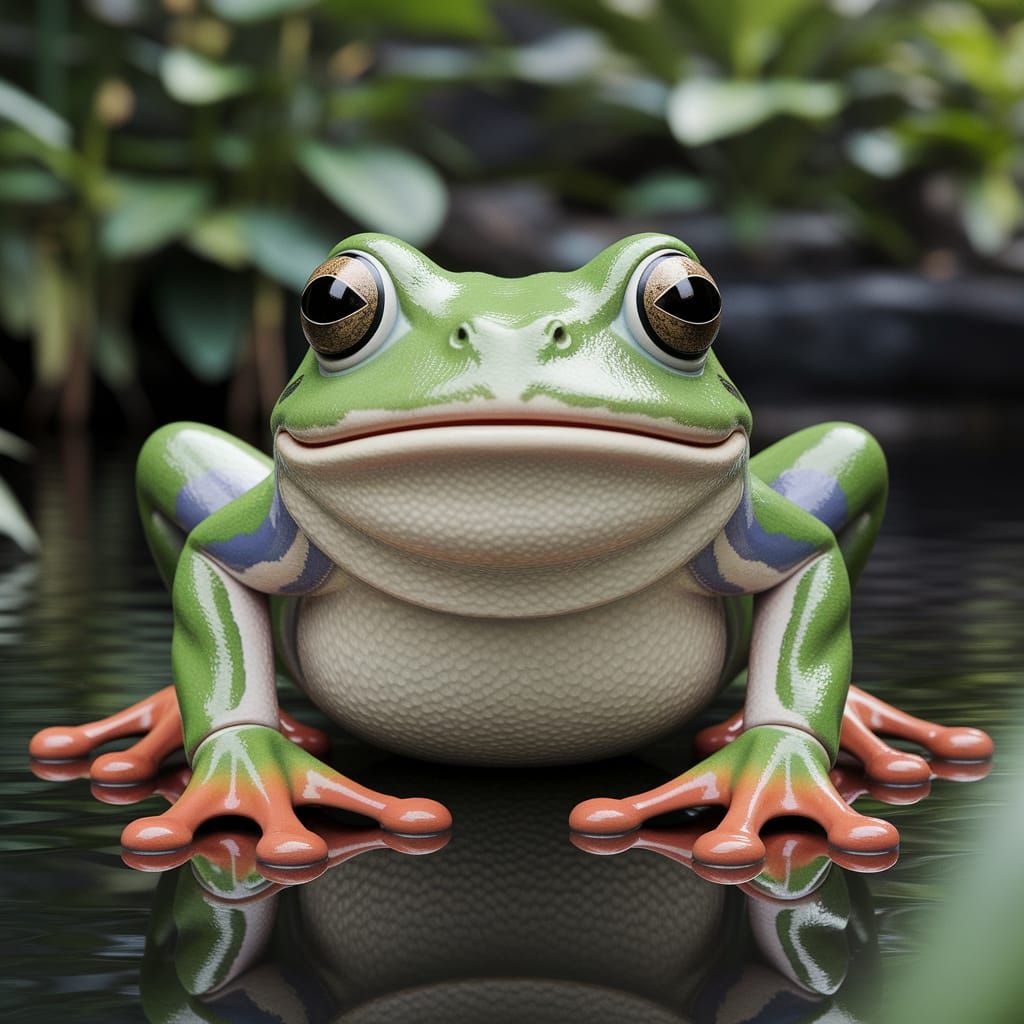 Giant Cyberpunk Frog in a Futuristic Landscape