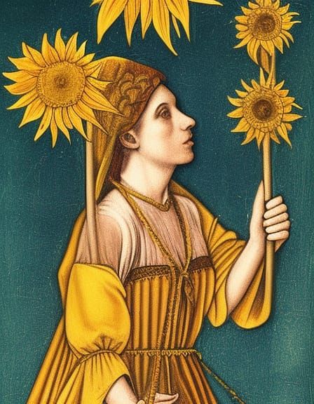 Queen of Wands Card in Renaissance Style