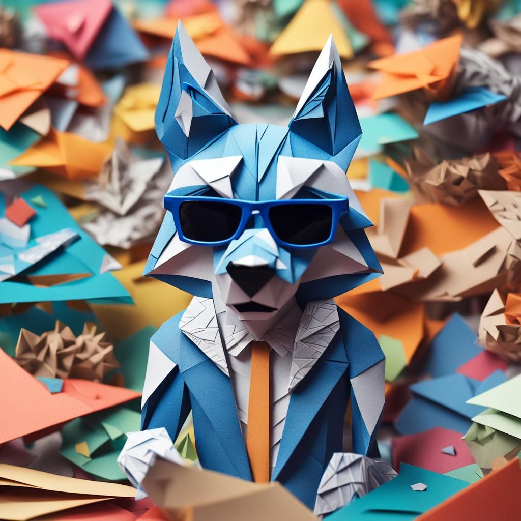 Origami Lobo Papercraft in Watercolor Style
