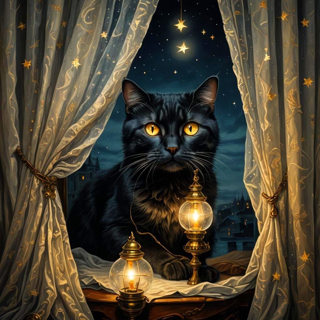 Golden-Eyed Cat Gaze in Dark Fantasy Style