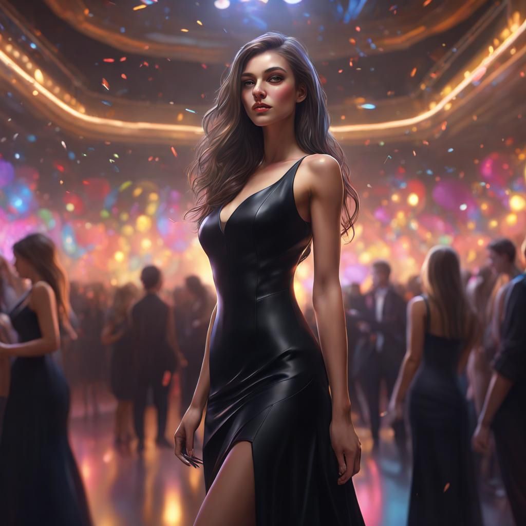Girl in Black Dress, Hyperdetailed Artgerm-Style Portrait