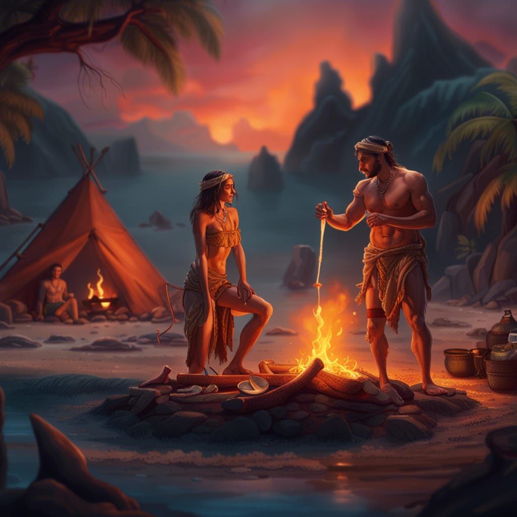 Desert Island Campfire: Detailed Fantasy Matte Painting