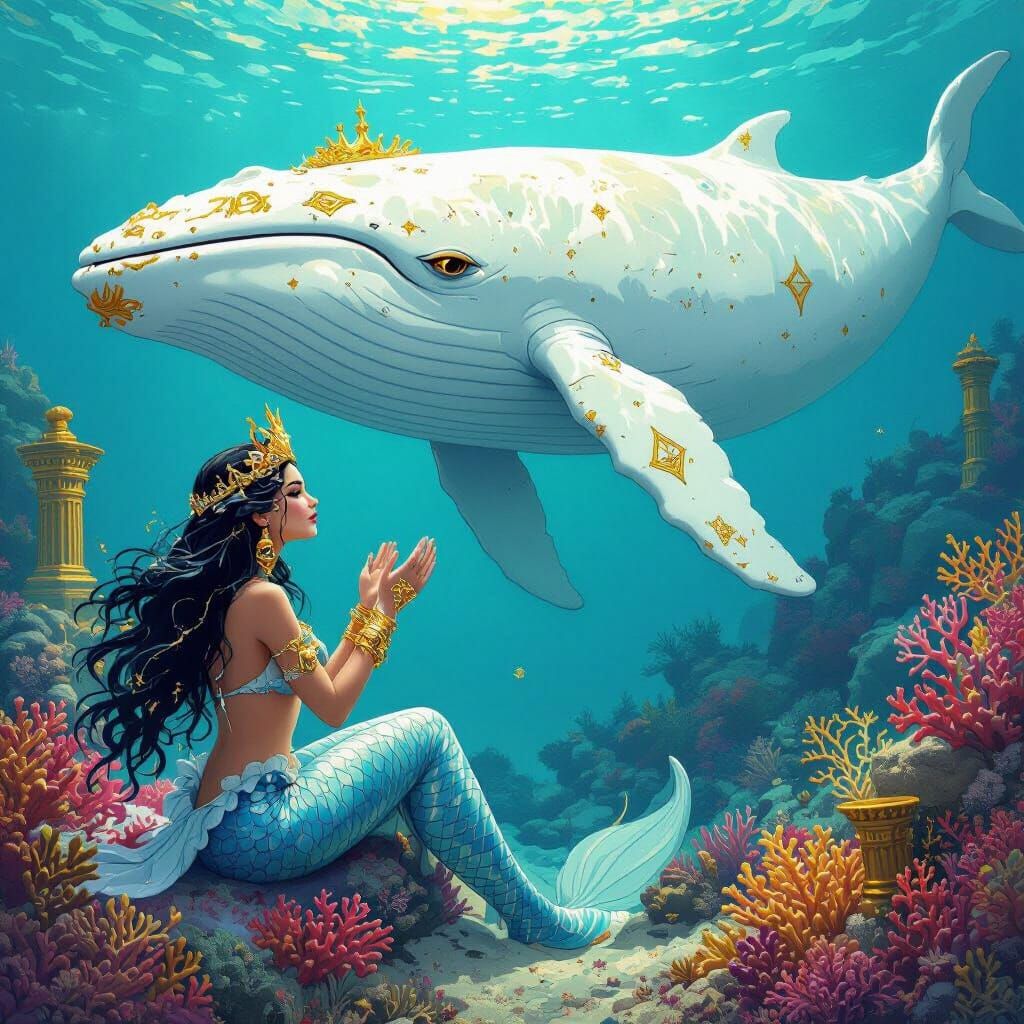 Mermaid Princess Summons a Whale in Gurney Style