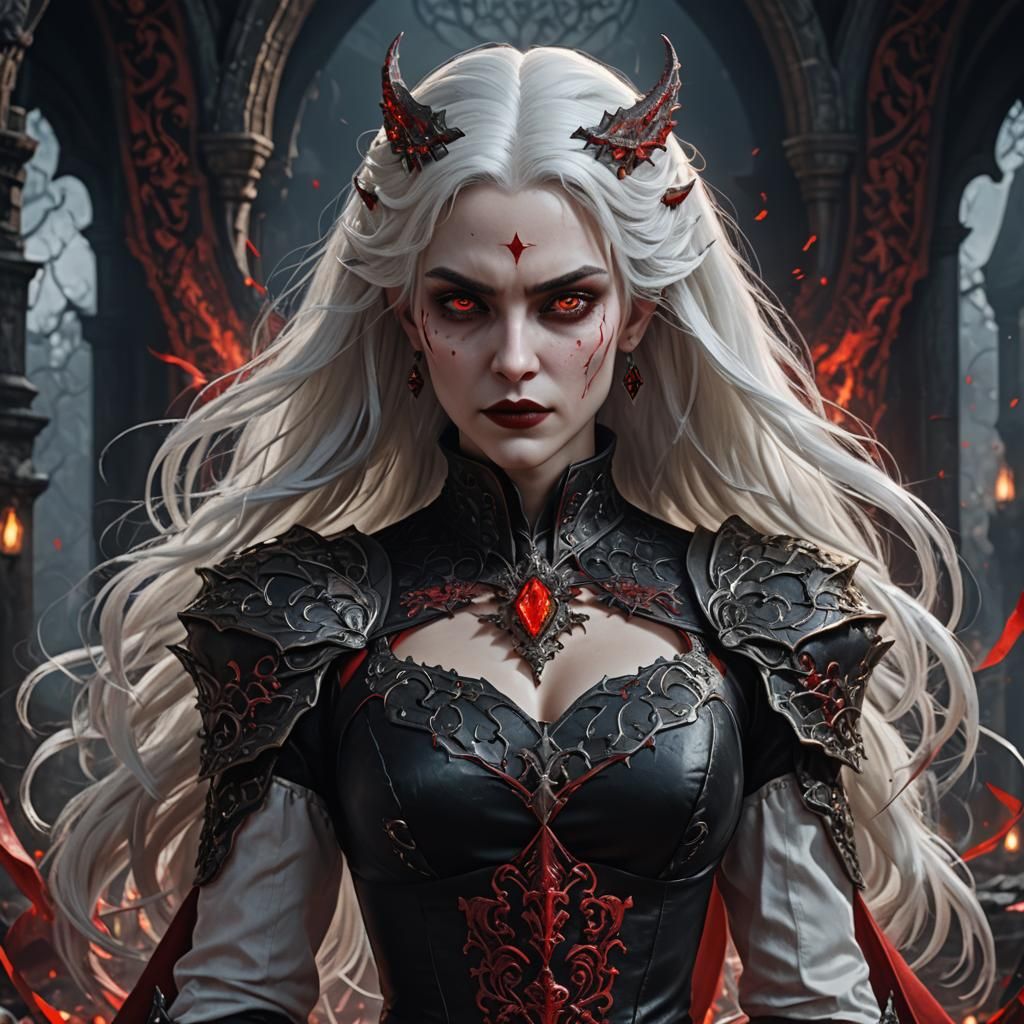 Dracula's Daughter: Detailed Matte Painting in Red and Black
