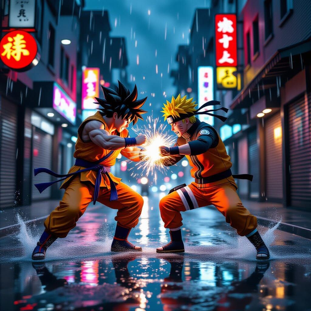 Goku and Naruto Epic Alleyway Fight in Rain