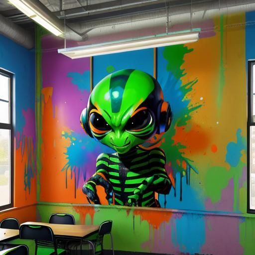 Alien Children in School: Graffiti Art Style