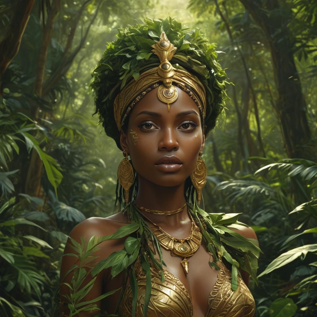 Nubian Nature Goddess in Jungle, Realistic Digital Art