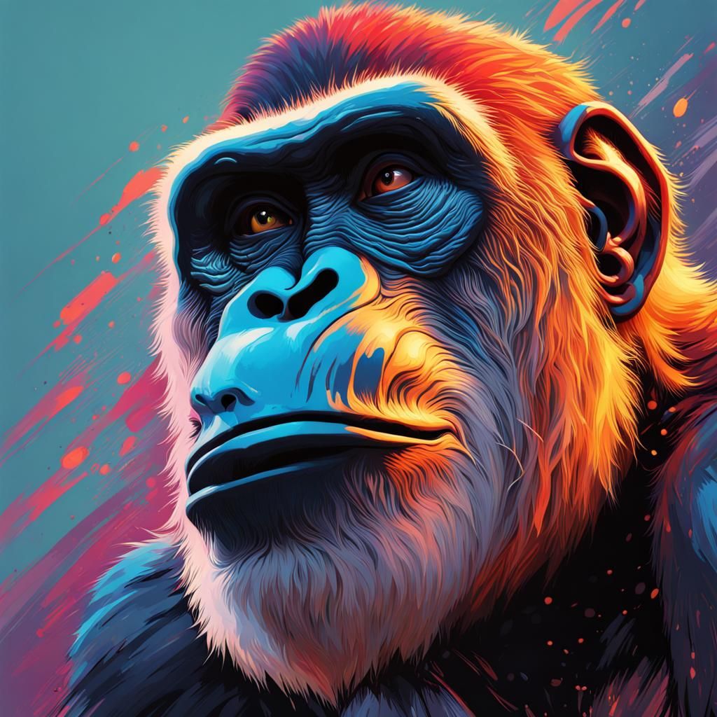 Hyperrealistic Ape Portrait in Splash Art Style