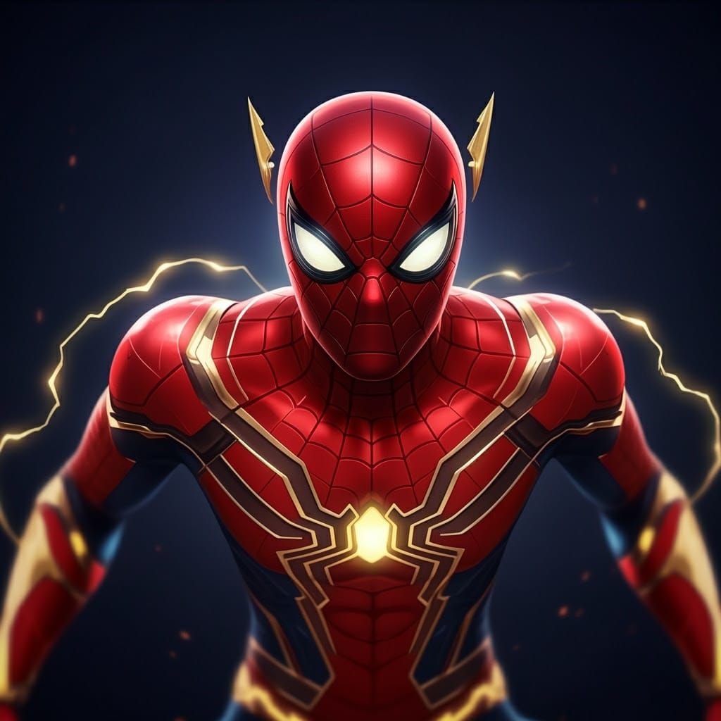 Dynamic Superhero with Lightning Bolt Ears and Gold Webbing