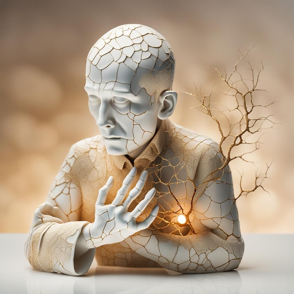 Kintsugi Porcelain Man with Golden Heart