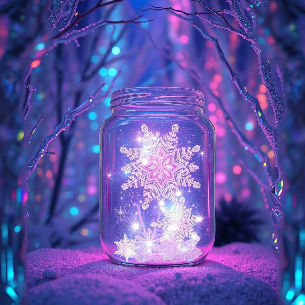 Glowing Crystal Forest in Iridescent Jar