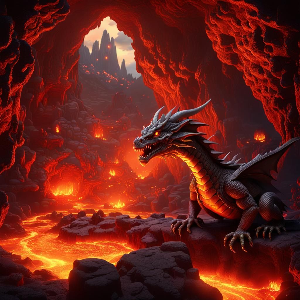 Volcanic Dragon Lair with Glittering Treasure