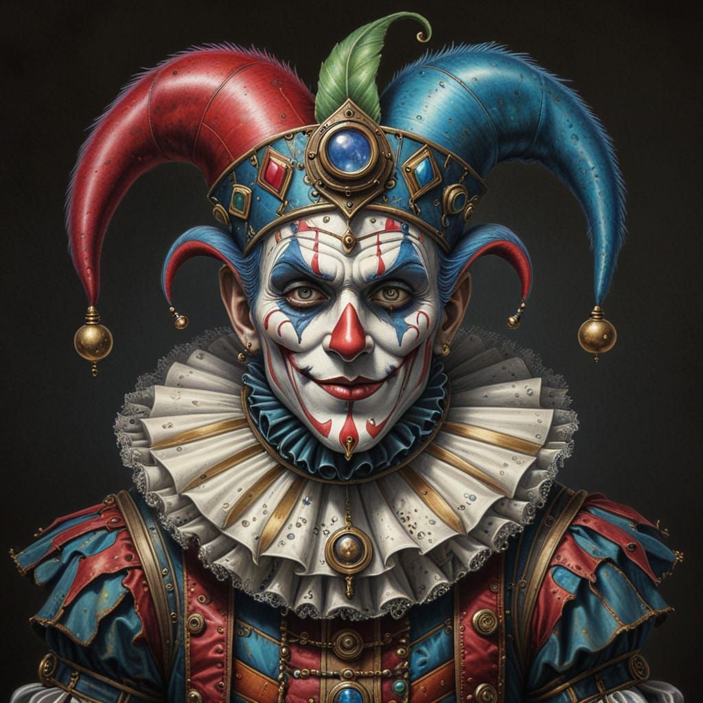 Steampunk Harlequin in Whimsical Colored Pencil Style