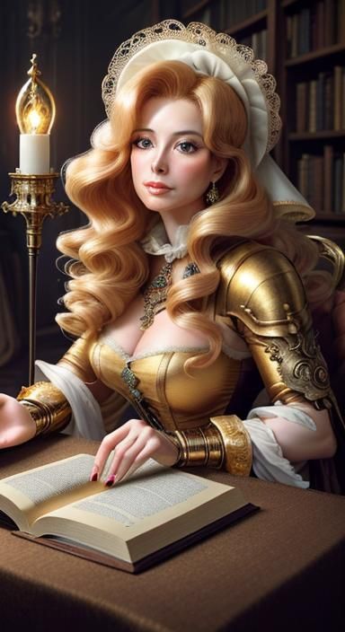 Cyborg Woman in Baroque-Inspired Digital Art Portrait