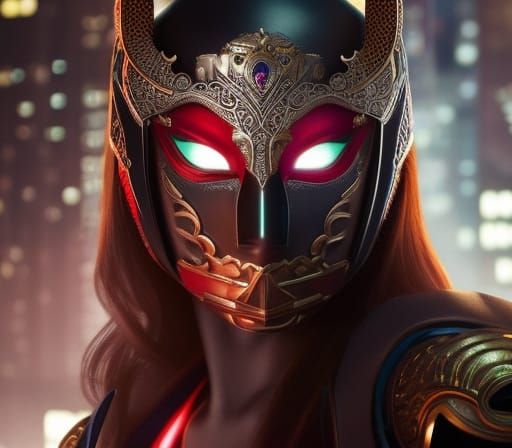 Retro Anime Female Assassin with Metal Mask