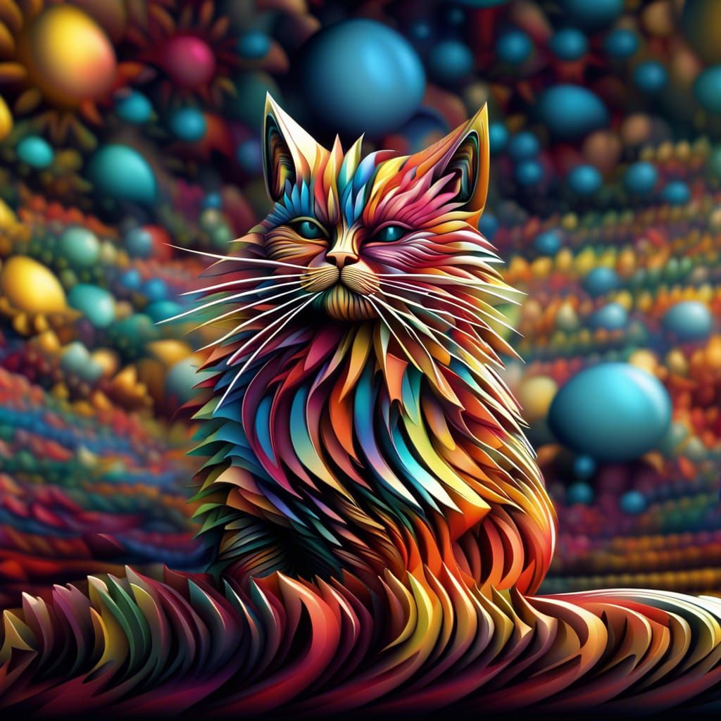 Colorful Abstract Cat in Terry Bradley Style