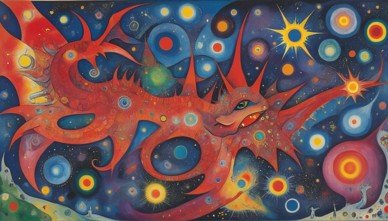 Vibrant Pop Art Dragon Among Stars