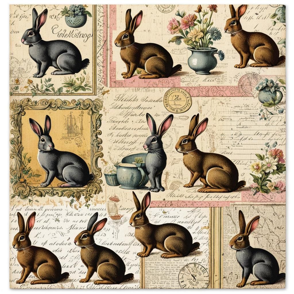 Vintage Rabbit Illustration for Decoupage Art
