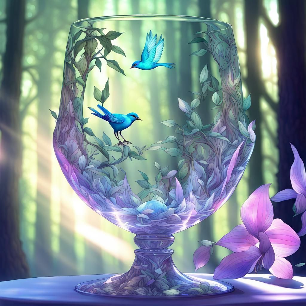 Luminous Elven Goblet in Crystalline Forest