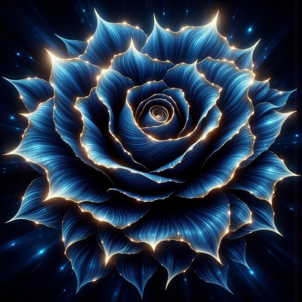 Dark Blue Rose with Golden Edges in Digital Art