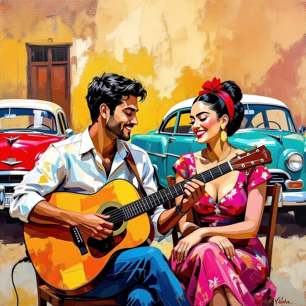 Cuban Jazz Scene in Zanzibar as Impasto Oil Painting