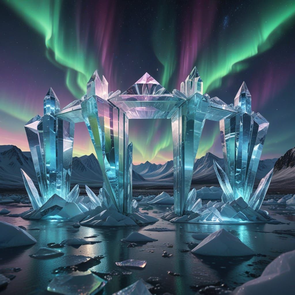 Arctic Diamond Towers with Aurora Lights