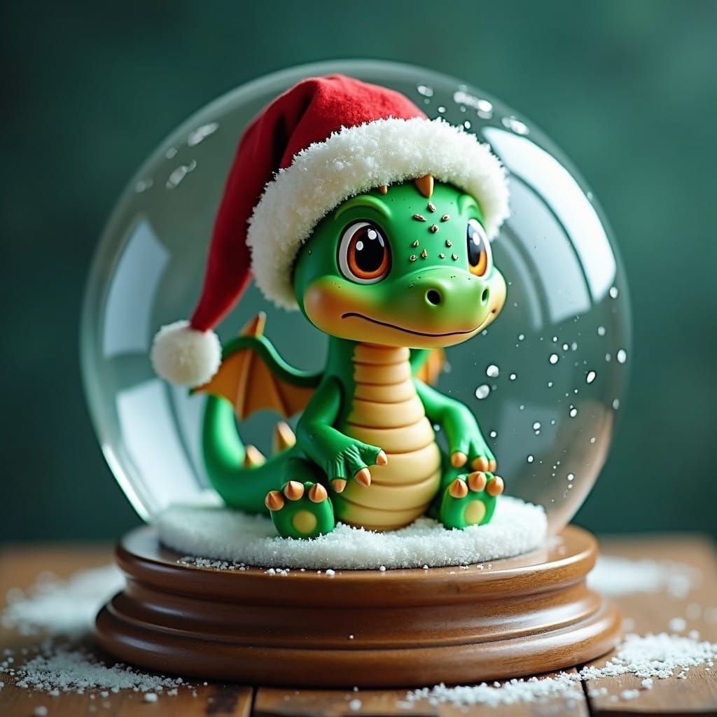 Festive Orange Dragon in Snow Globe