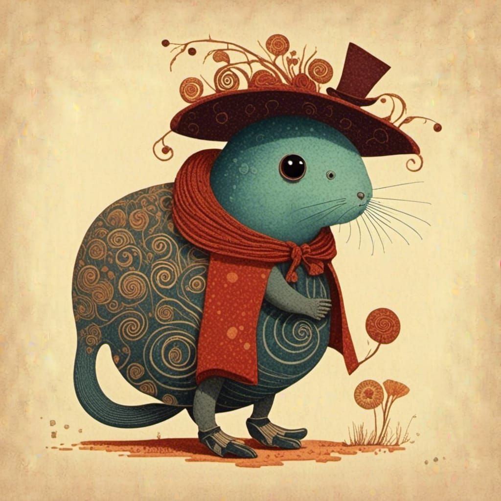 Cute Creature in Cowboy Hat and Boots