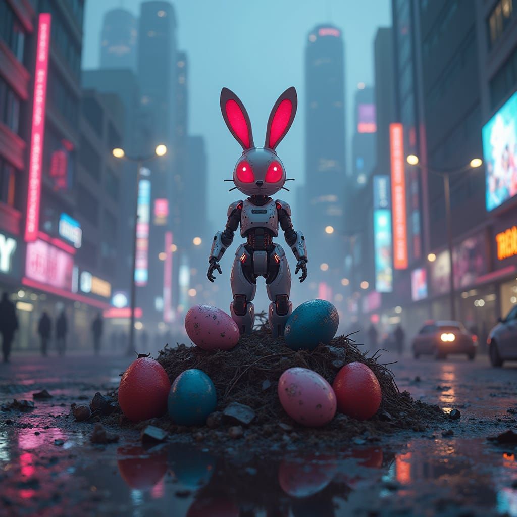 Cyber Easter in Futuristic Metropolis