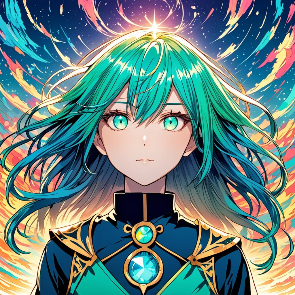 Anime Girl with Turquoise Hair Shines in Vibrant Colors