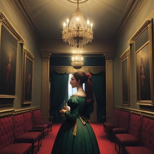 Mysterious Ballroom Encounter in Baroque Oil Painting Style
