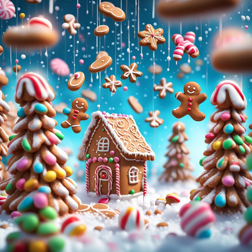 Gingerbread Men Rain in a Candy Art Wonderland