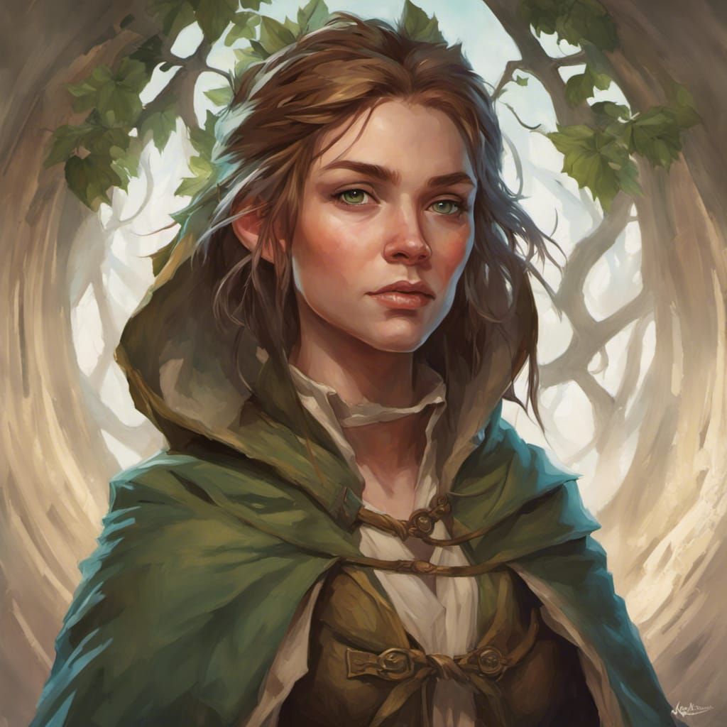 Emily Dickinson as Halfling Druid: Detailed Art Portrait