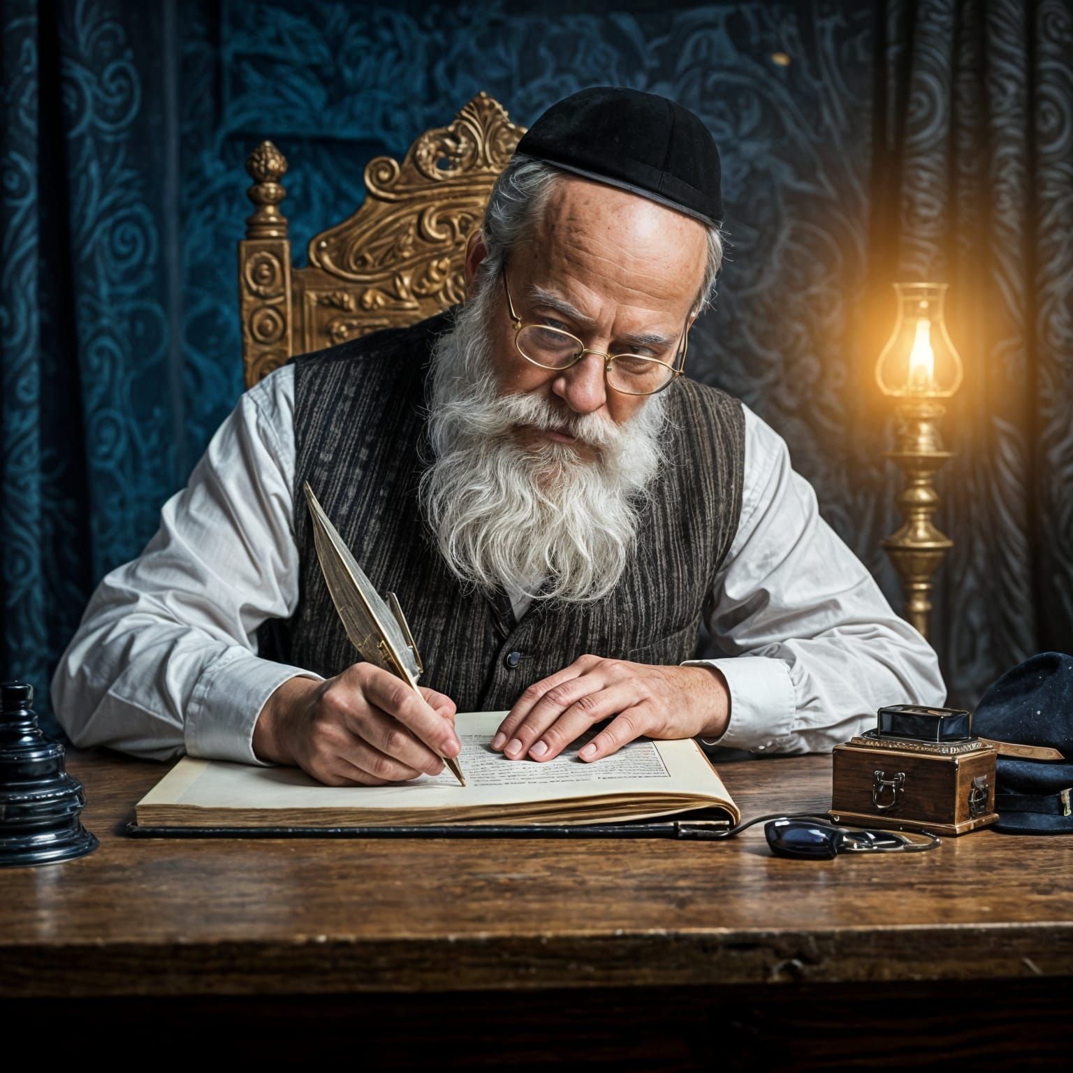 Jewish Scribe Writing Torah with Quill, Matte Painting