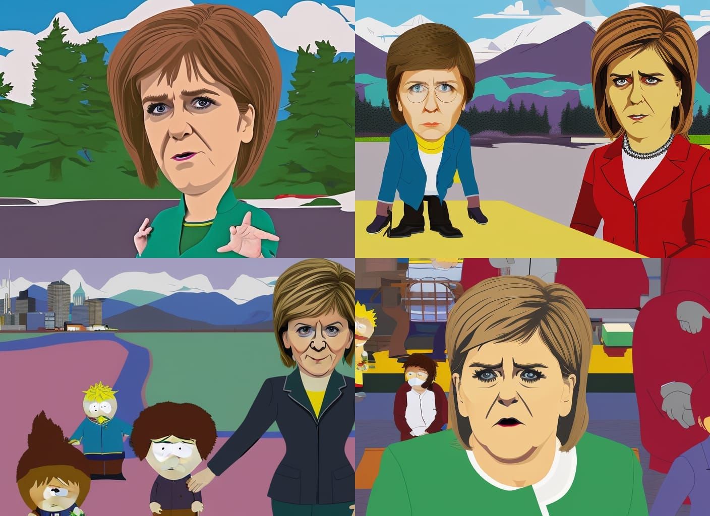 Nicola Sturgeon as South Park Character, Hyperrealistic Art