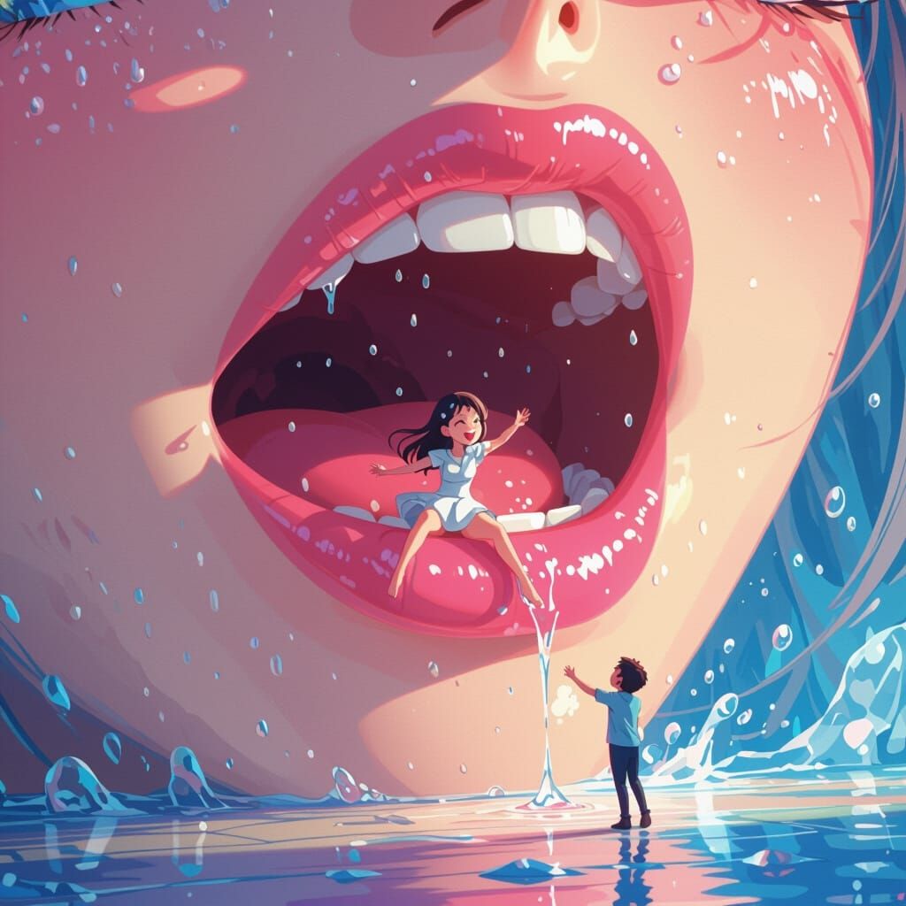 Cute Anime Giantess Teases Tiny Person Near Open Mouth