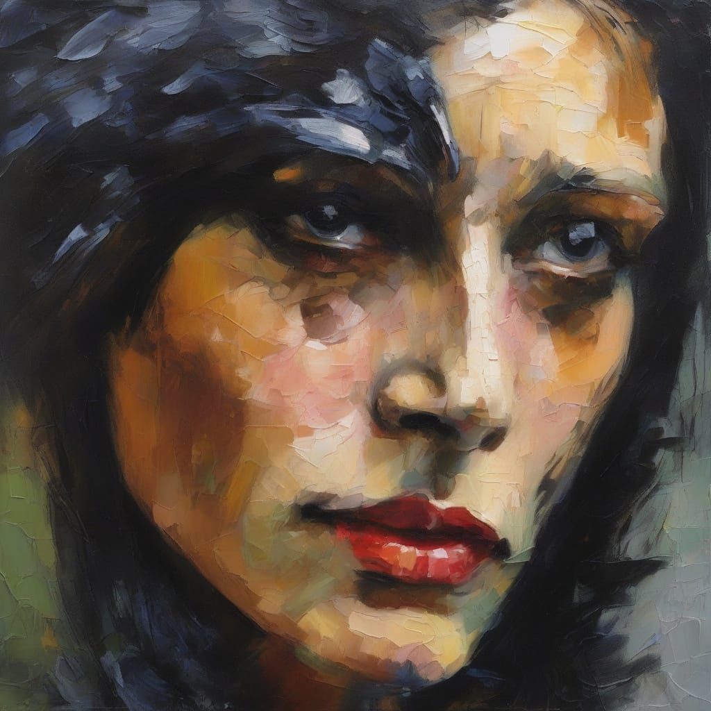 Raven Whispers: An Expressionist Portrait in Oil
