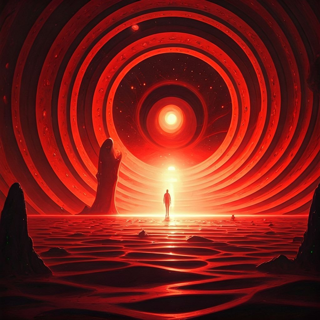 Retrofuturistic Dream World With Blood Red Aesthetic