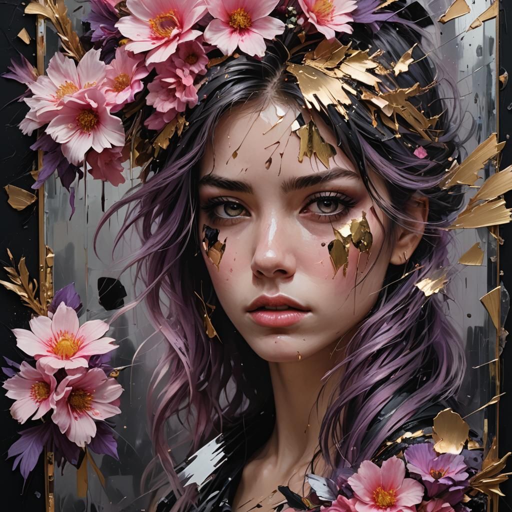 Shattered Mirror: A Detailed Matte Painting of a Woman