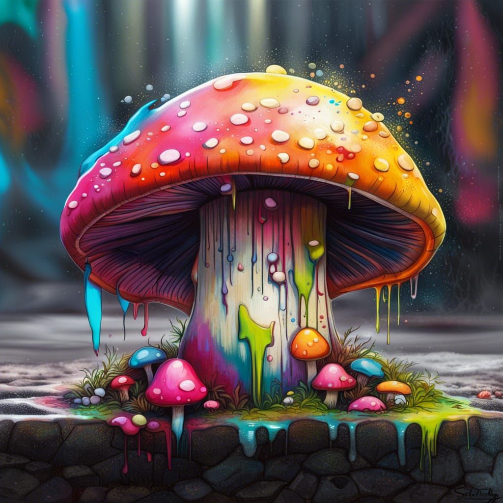 Colorful Mushroom Graffiti Art in Ultra Quality