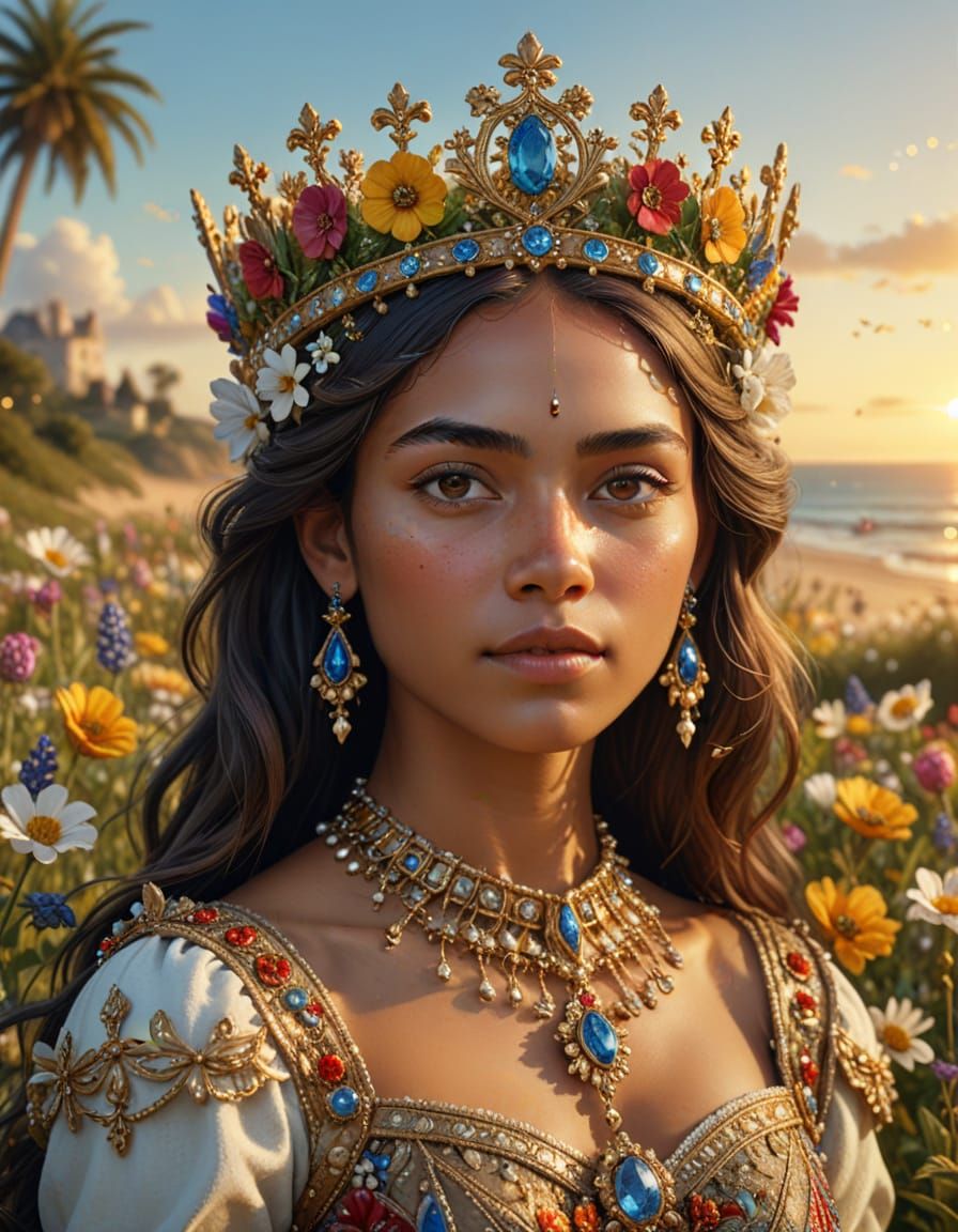 Ornate Crowns on Diverse People in Golden Hour