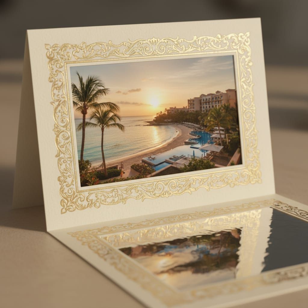 Luxurious Beach Resort Invitation with 3D Reflection