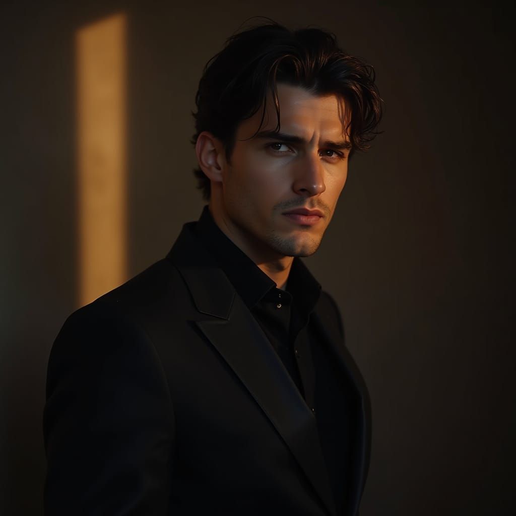 Mysterious Young Man in Dramatic Lighting