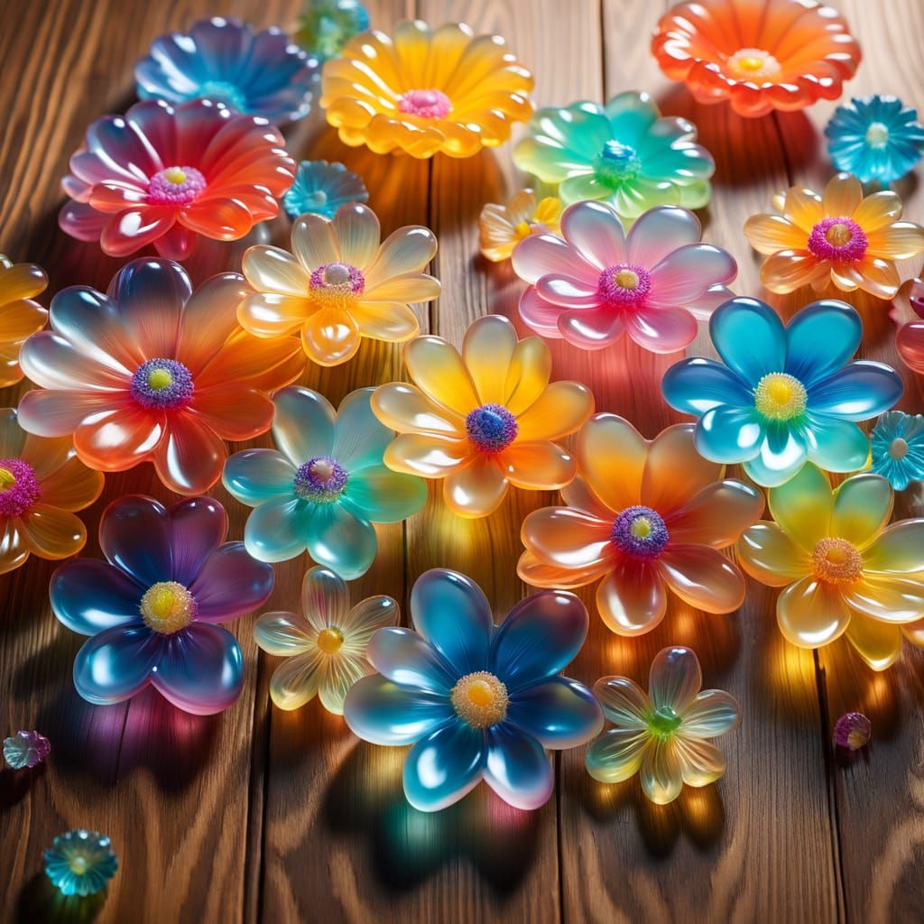 Jelly Flower Sculpture: Surreal Macro Oil Painting