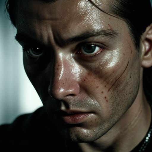 Terrified Eye in Shadow: Cinematic Film Noir Portrait