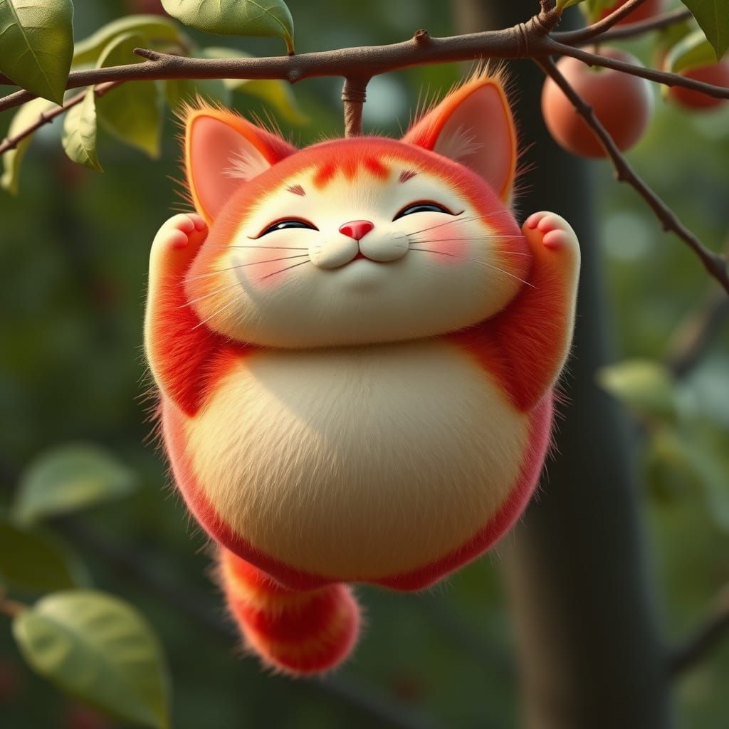 Whimsical 3D Rendering of a Cute Red Apple Cat
