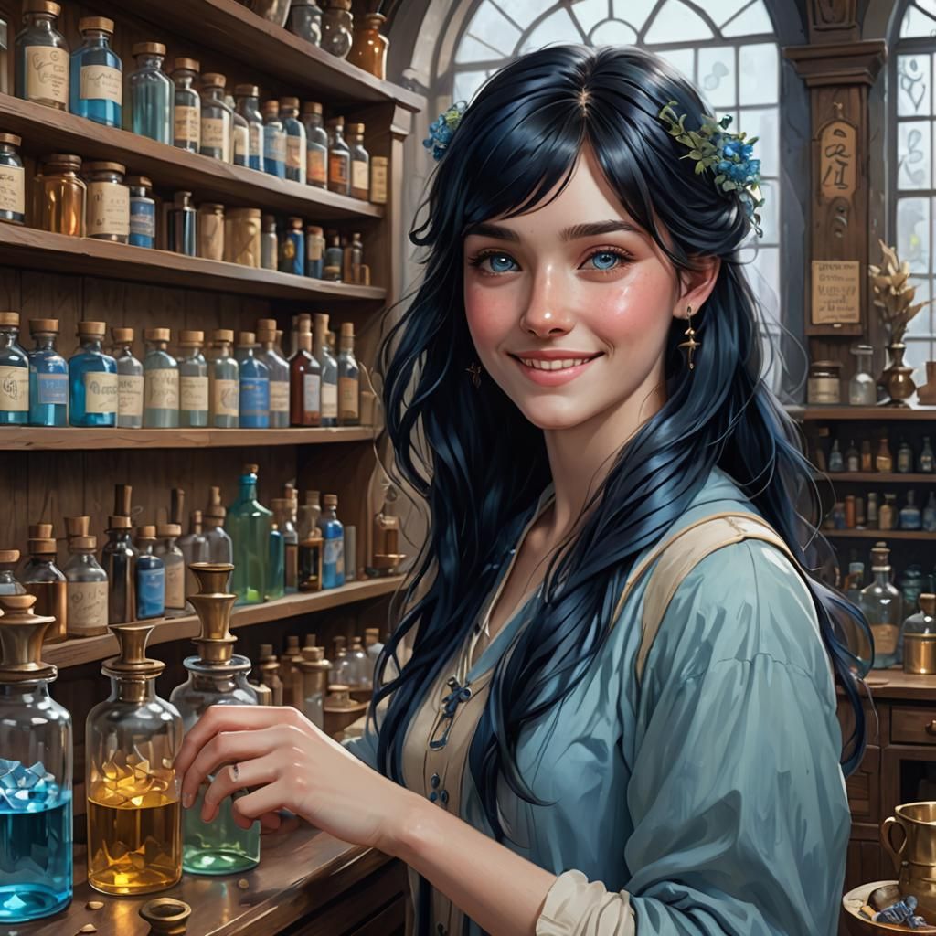 Apothecary Portrait: Woman with Blue-Streaked Hair