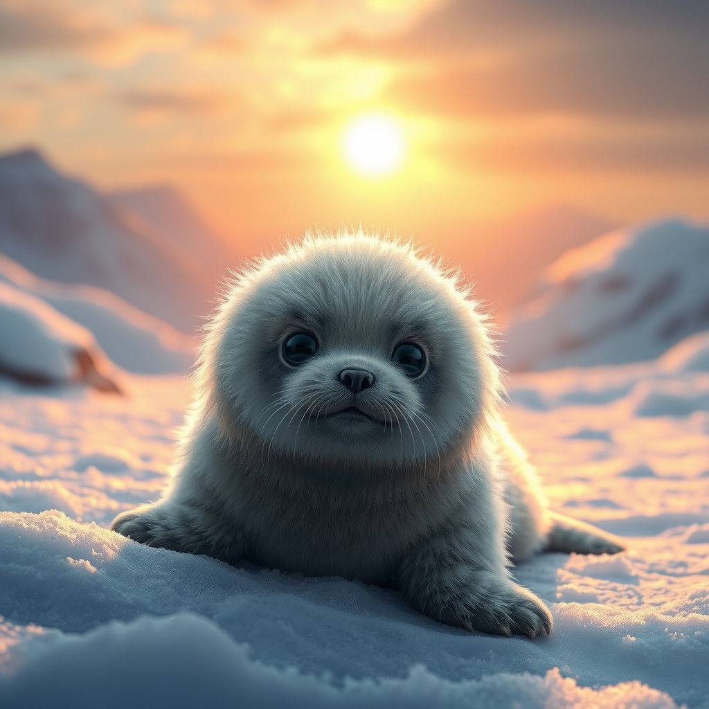 Cute Fur Seal in Snowy Landscape, Digital Art