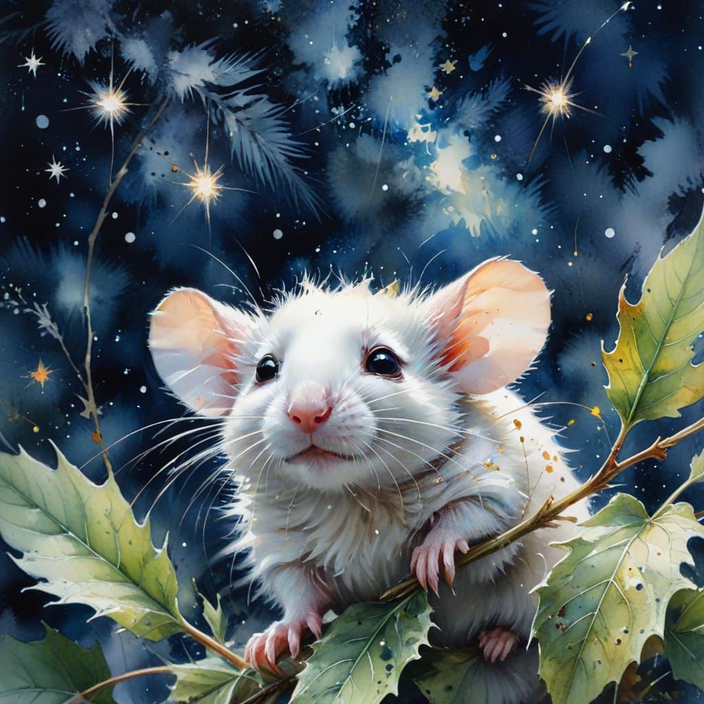 Mouse Peeking Under Leaf in Watercolour Style