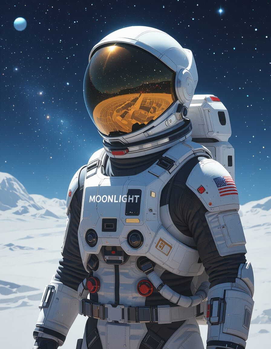 Astronaut in Spacesuit with 'Moonlight' Logo